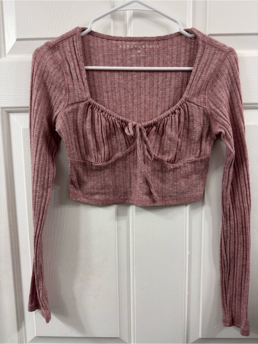 Aeropostale Dusty Rose Ribbed Tie-Front Crop Top